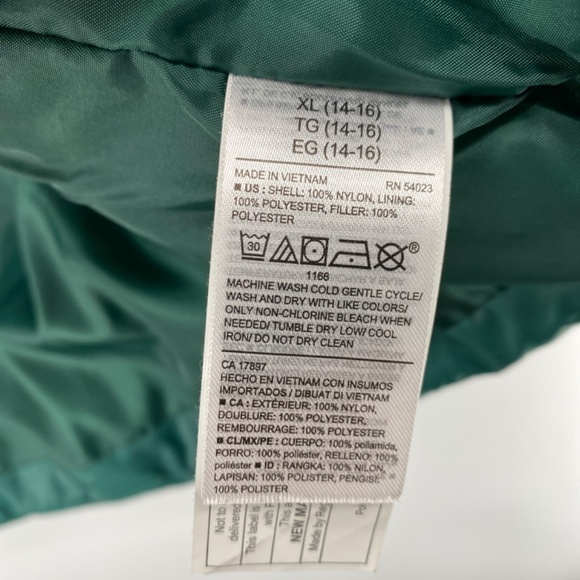 Old Navy Jacket Youth XL 14/16 Winter Green Puffer Full Front Zipper Side Pocket - Picture 5 of 9